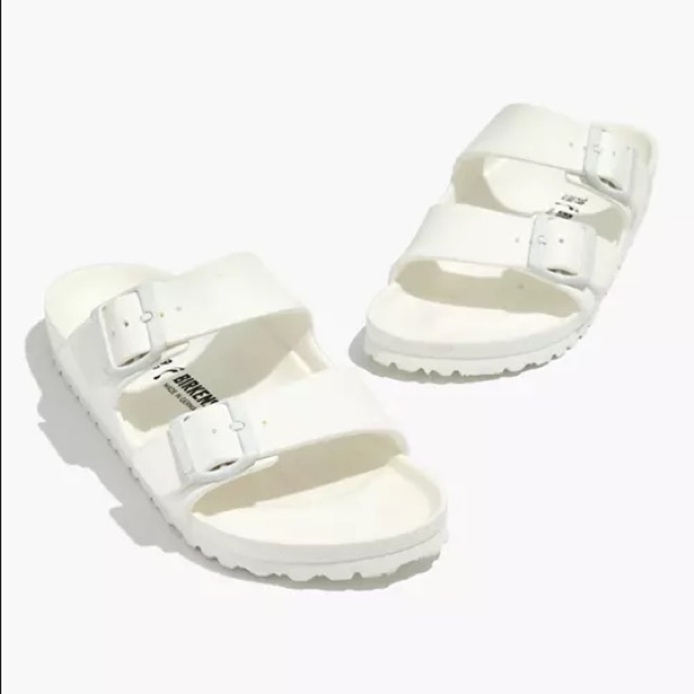 Birkenstock’s white plastic Arizona sandals